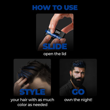 Beardo Dye Hard Temporary Hair Color - Metallic Blue, 25g | Temporary 1-Day 1-Wash | DIY Instant Hair Color Makeup for Men | No Bleach | No Ammonia | No Damage